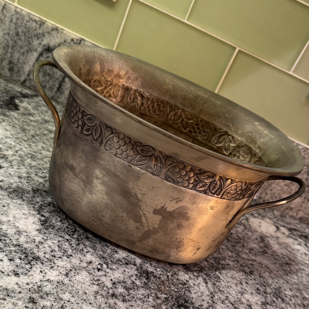 vintage Pottery Barn pewter grapevine wine/champagne ice bucket